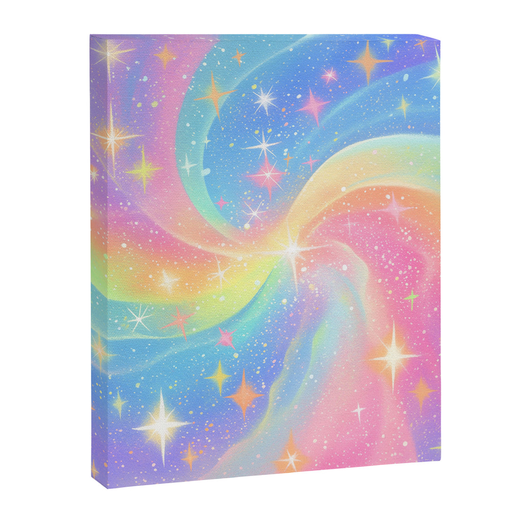 Pastel Galaxy Dreamscape with Sparkling Stars and Rainbow Swirls Canvas Print Gallery Image 6