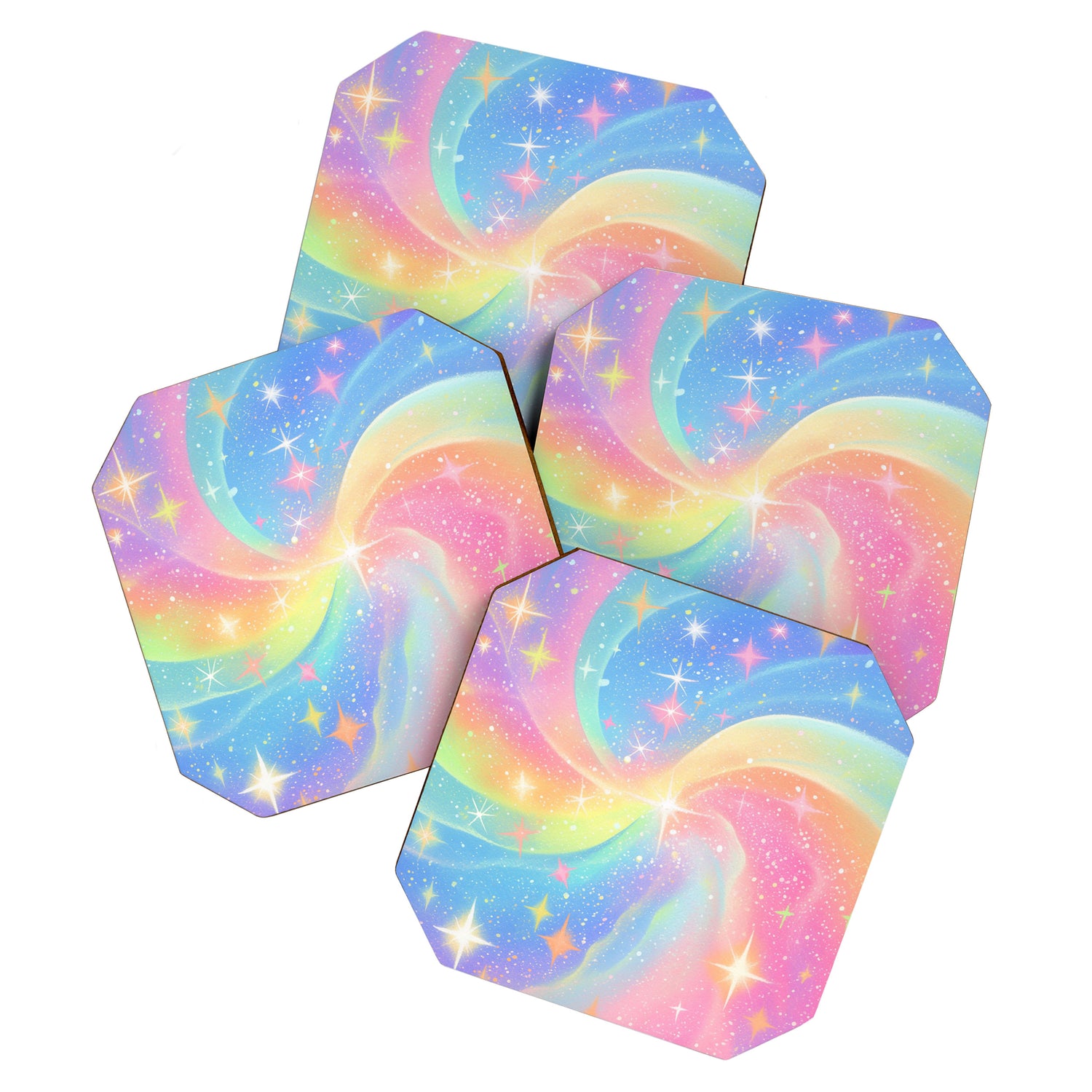 Pastel Galaxy Dreamscape with Sparkling Stars and Rainbow Swirls Coaster Gallery Image 1