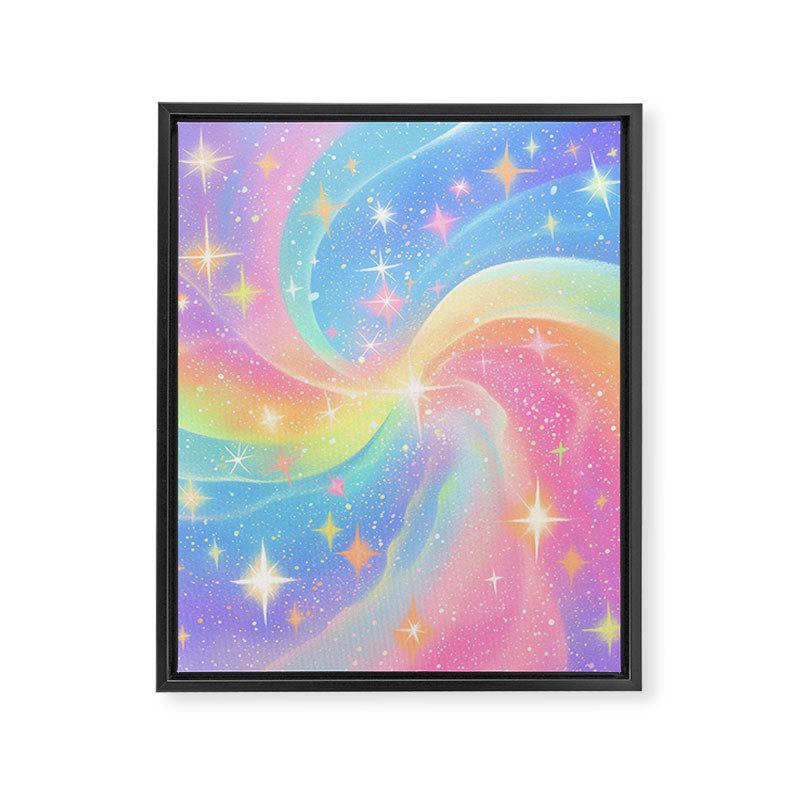 Pastel Galaxy Dreamscape with Sparkling Stars and Rainbow Swirls Framed Canvas Print Gallery Image 6