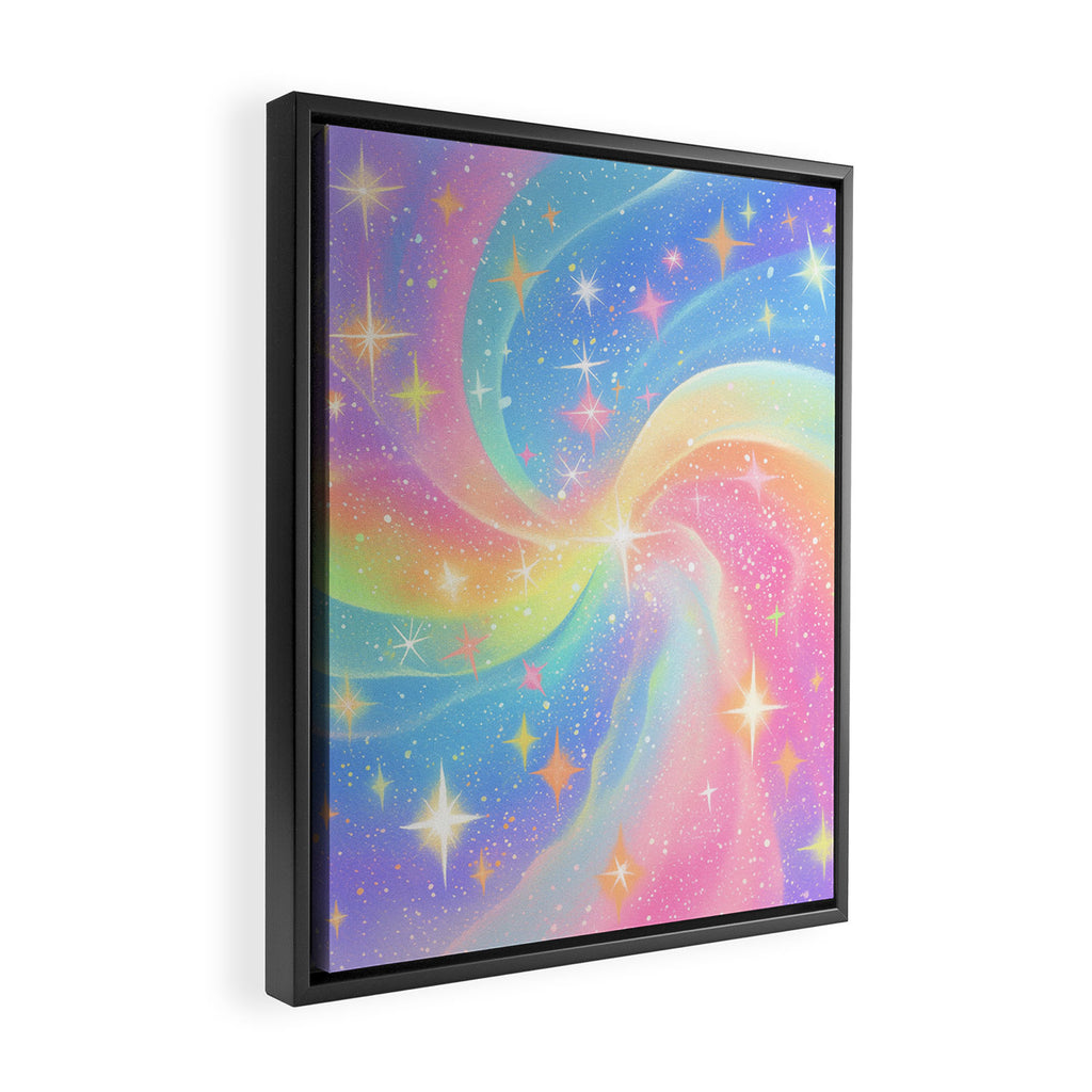Pastel Galaxy Dreamscape with Sparkling Stars and Rainbow Swirls Framed Canvas Print Gallery Image 2