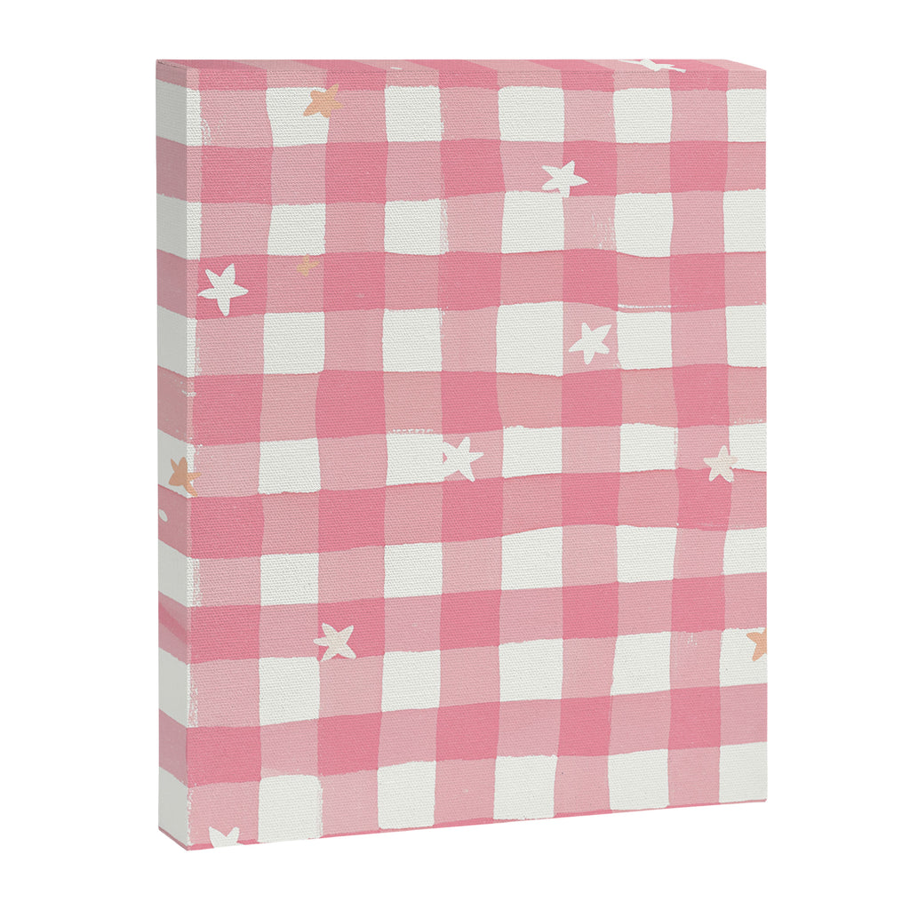 Pastel Pink Gingham with Stars Pattern Soft Aesthetic Grid Canvas Print Gallery Image 6