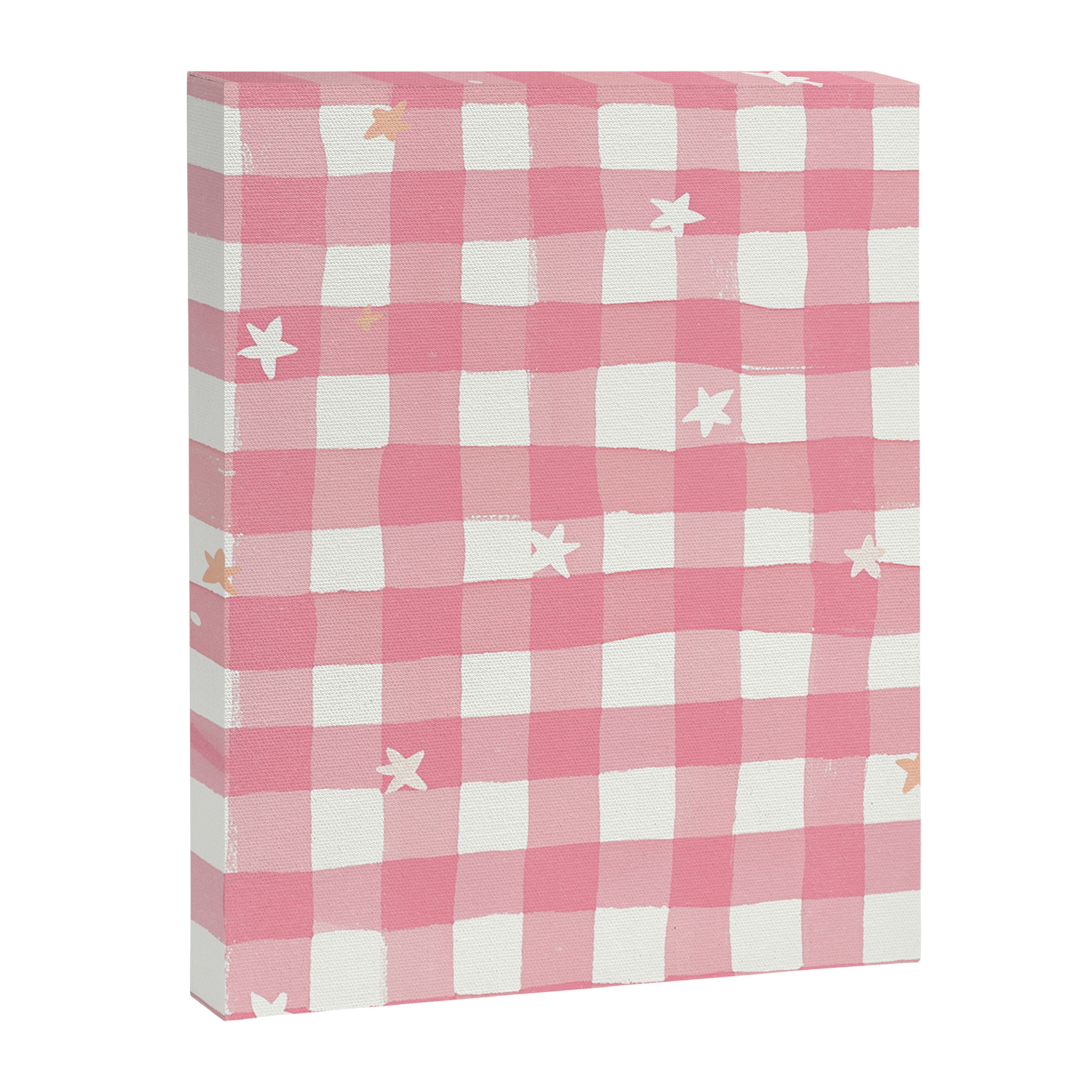 Pastel Pink Gingham with Stars Pattern Soft Aesthetic Grid Canvas Print Gallery Image 6