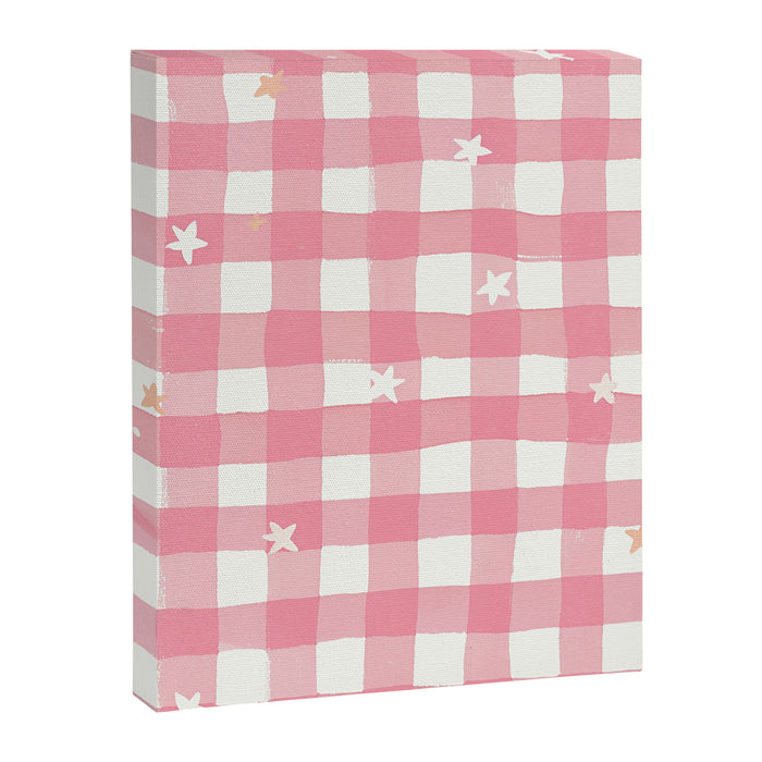 Pastel Pink Gingham with Stars Pattern Soft Aesthetic Grid Canvas Print Gallery Image 1