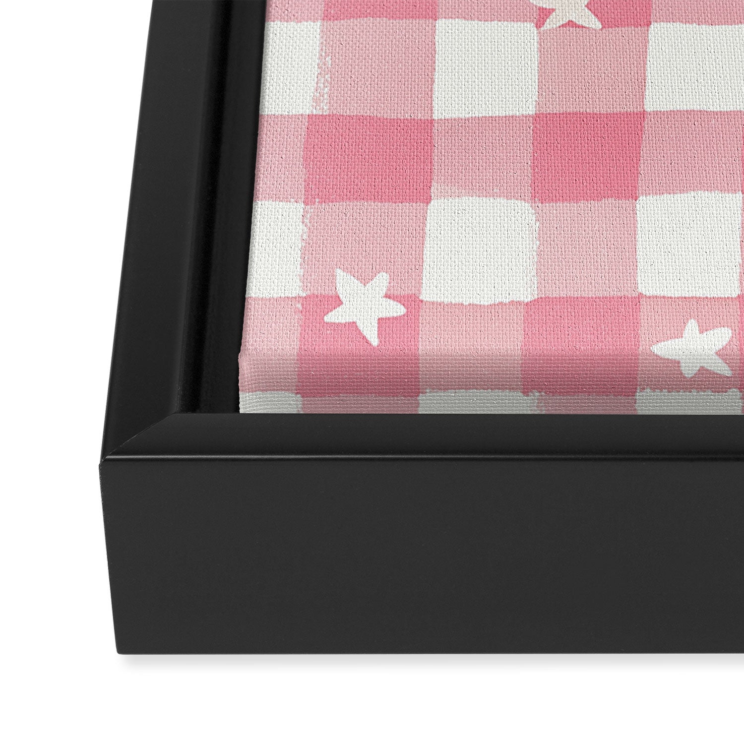 Pastel Pink Gingham with Stars Pattern Soft Aesthetic Grid Framed Canvas Print Gallery Image 3
