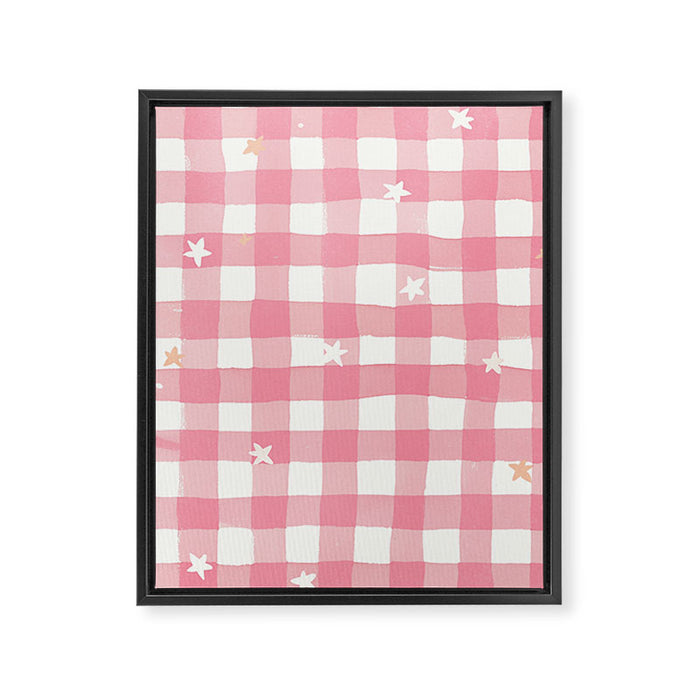 Pastel Pink Gingham with Stars Pattern Soft Aesthetic Grid Framed Canvas Print Gallery Image 1