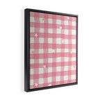 Pastel Pink Gingham with Stars Pattern Soft Aesthetic Grid Framed Canvas Print Gallery Image 2