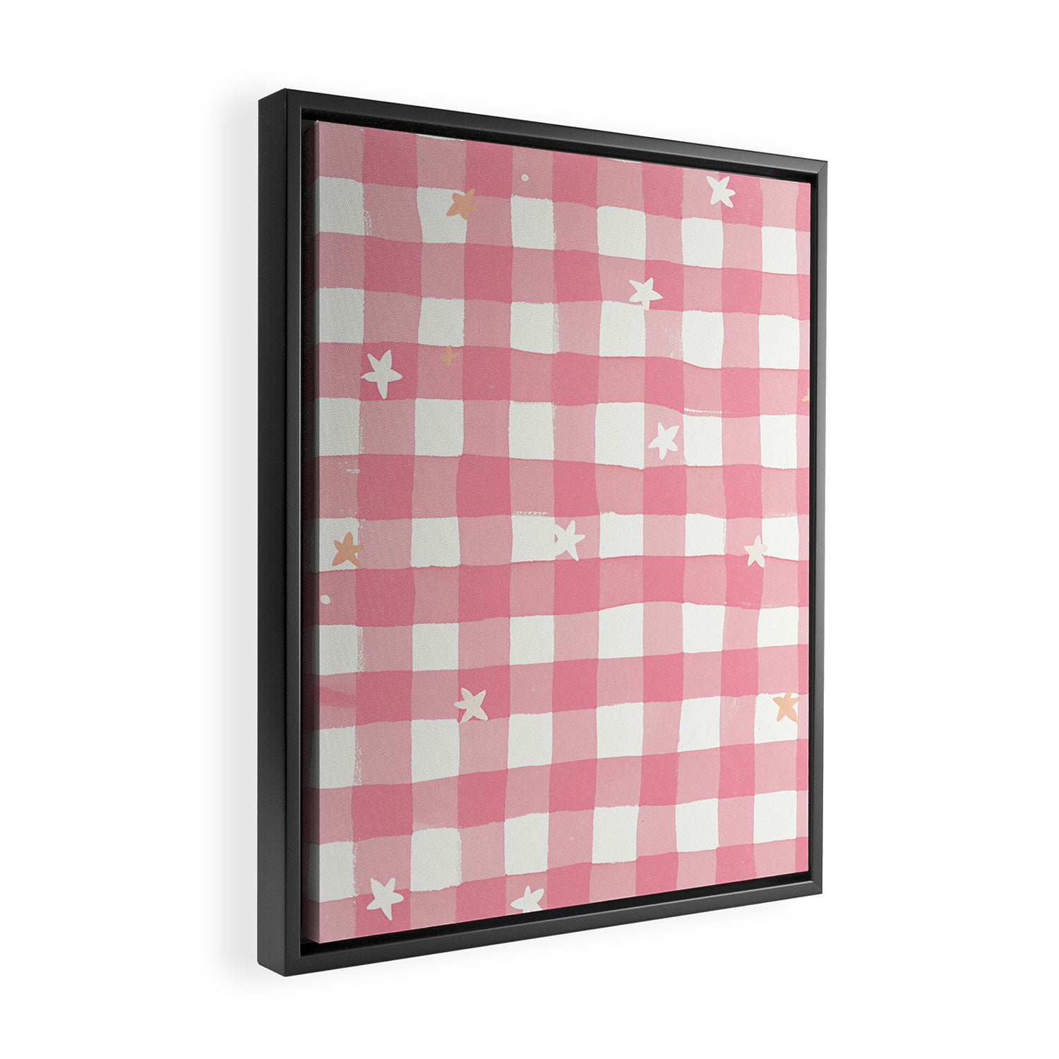Pastel Pink Gingham with Stars Pattern Soft Aesthetic Grid Framed Canvas Print Gallery Image 2