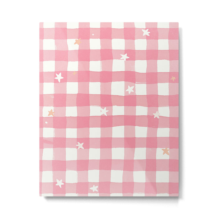 Pastel Pink Gingham with Stars Pattern Soft Aesthetic Grid Metal Print Gallery Image 1