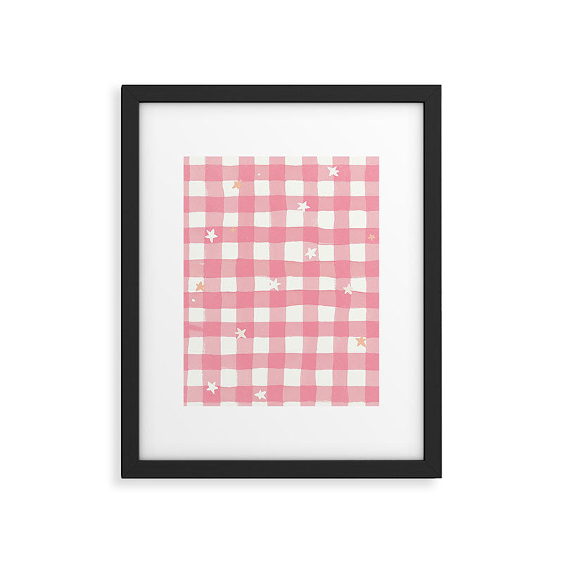 Pastel Pink Gingham with Stars Pattern Soft Aesthetic Grid Framed Art Print Gallery Image 5