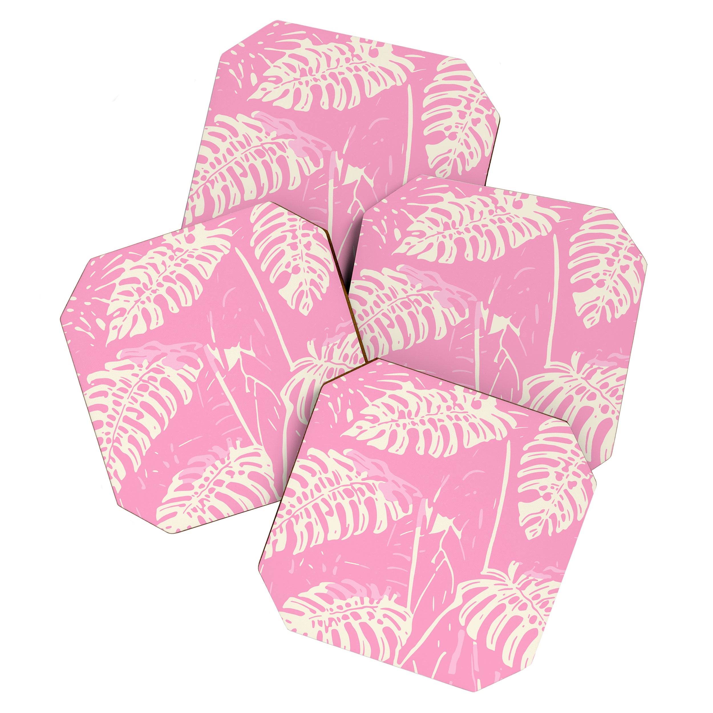 Pink Monstera Boho Tropical Coaster Gallery Image 1