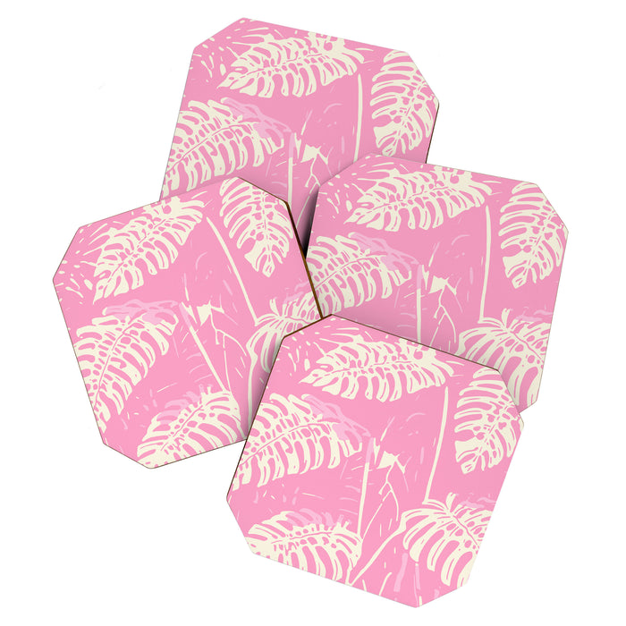 Pink Monstera Boho Tropical Coaster Gallery Image 1