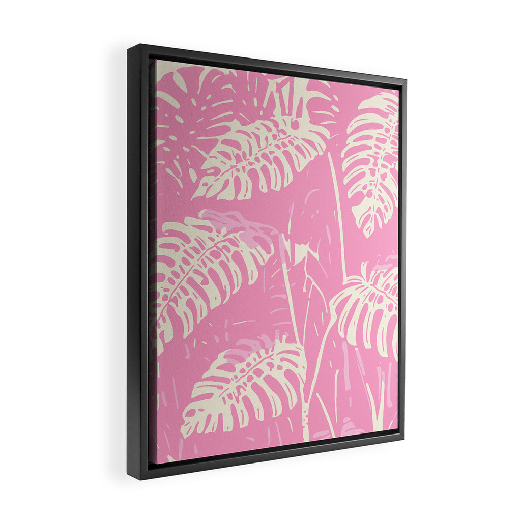 Pink Monstera Boho Tropical Framed Canvas Print Gallery Image 2
