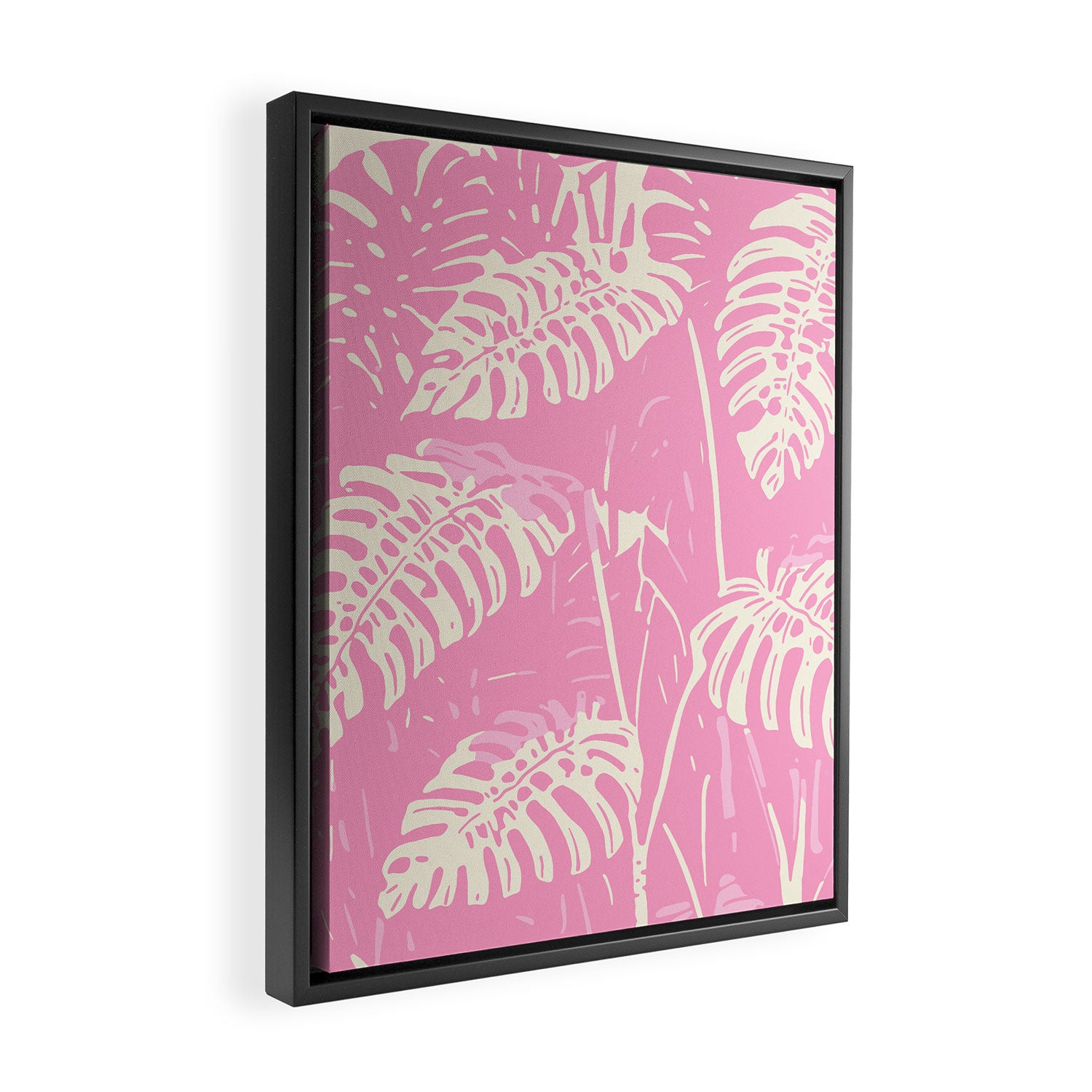 Pink Monstera Boho Tropical Framed Canvas Print Gallery Image 2