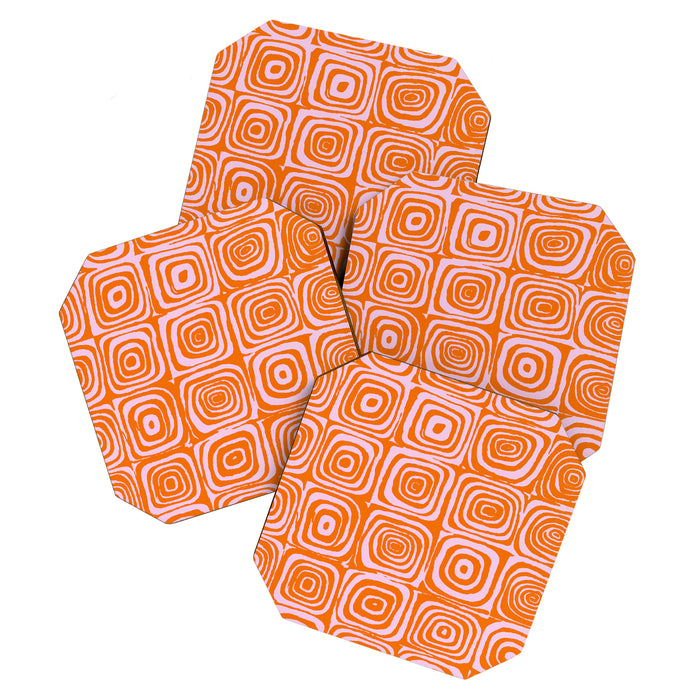 Pink Orange Groove - Retro 70s Spiral Pattern Coaster Gallery Image 1