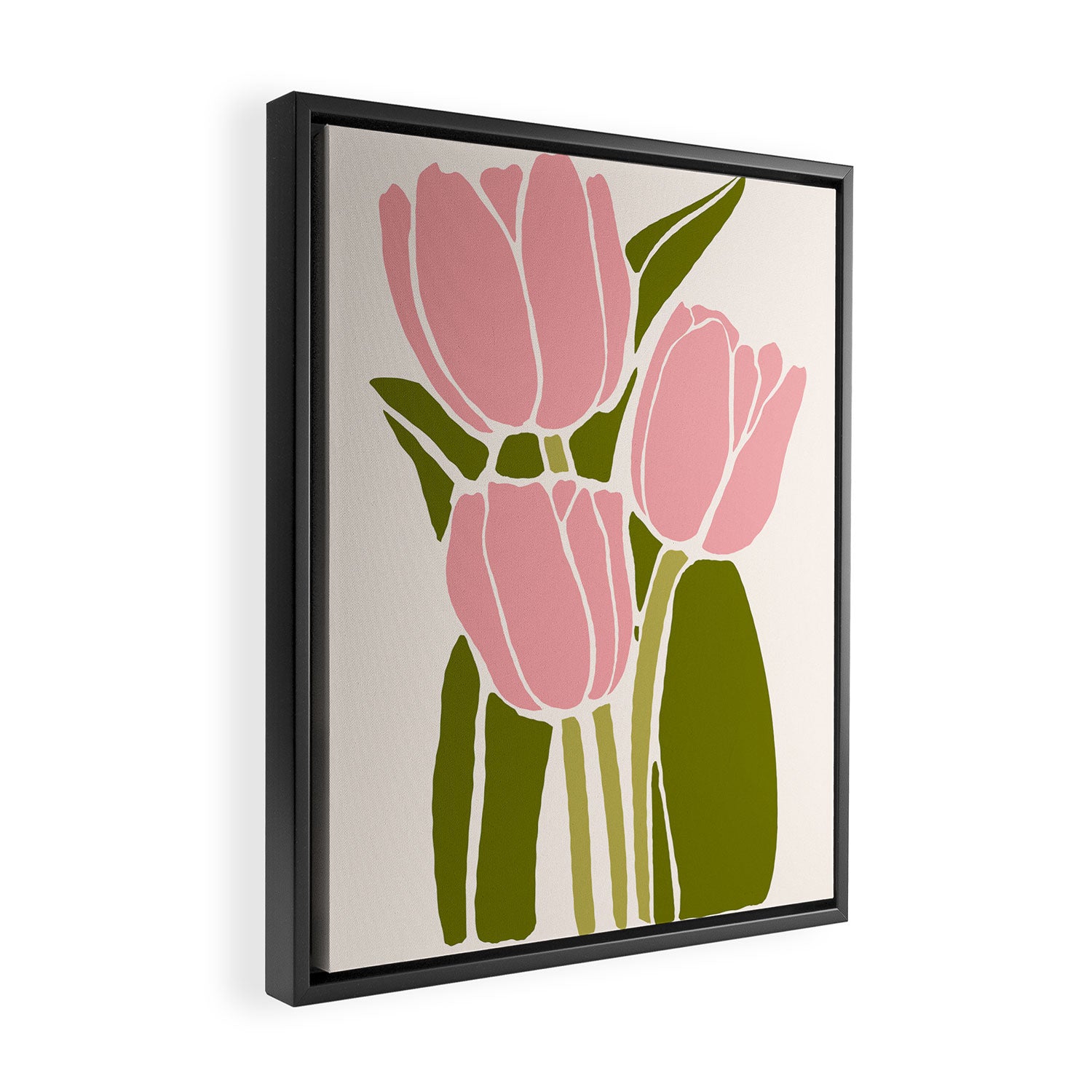 Pink Tulips Retro Flowers Framed Canvas Print Gallery Image 2