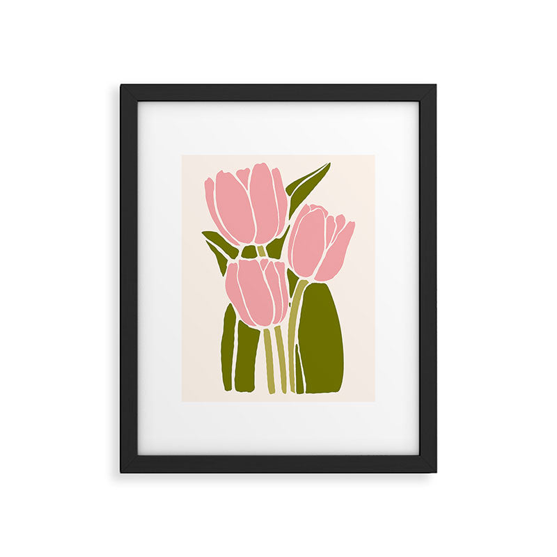 Pink Tulips Retro Flowers Framed Art Print Gallery Image 5