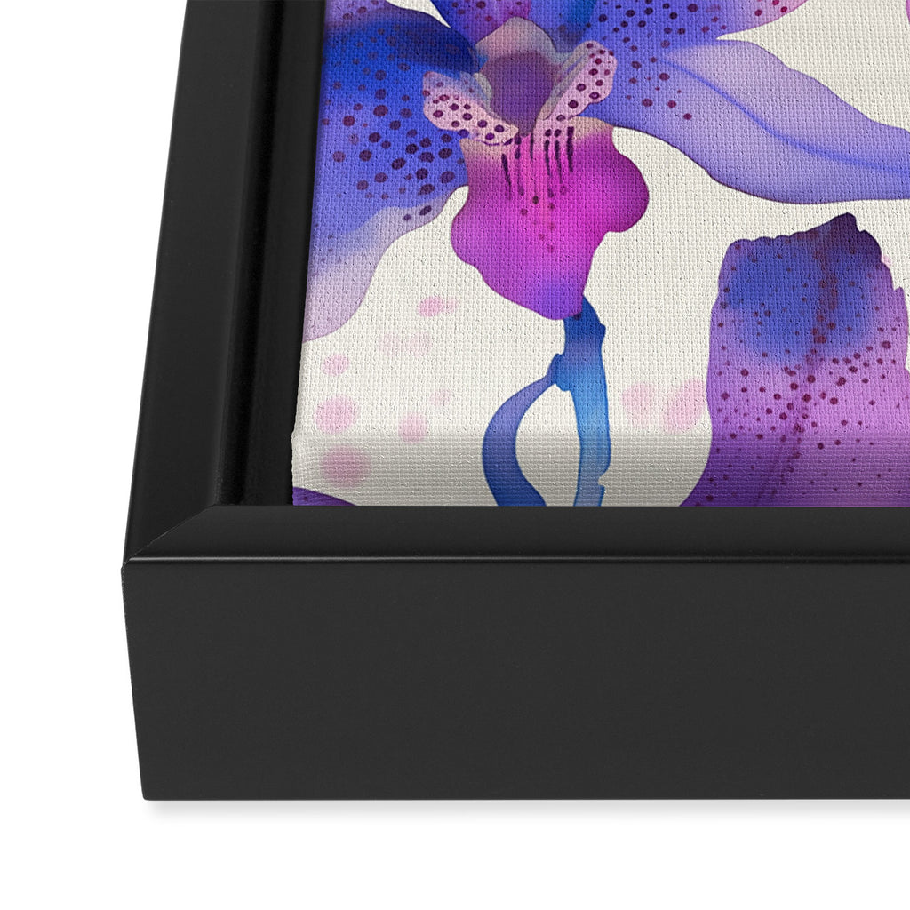 Purple Orchid Blossom Pattern Vibrant Floral Framed Canvas Print Gallery Image 3