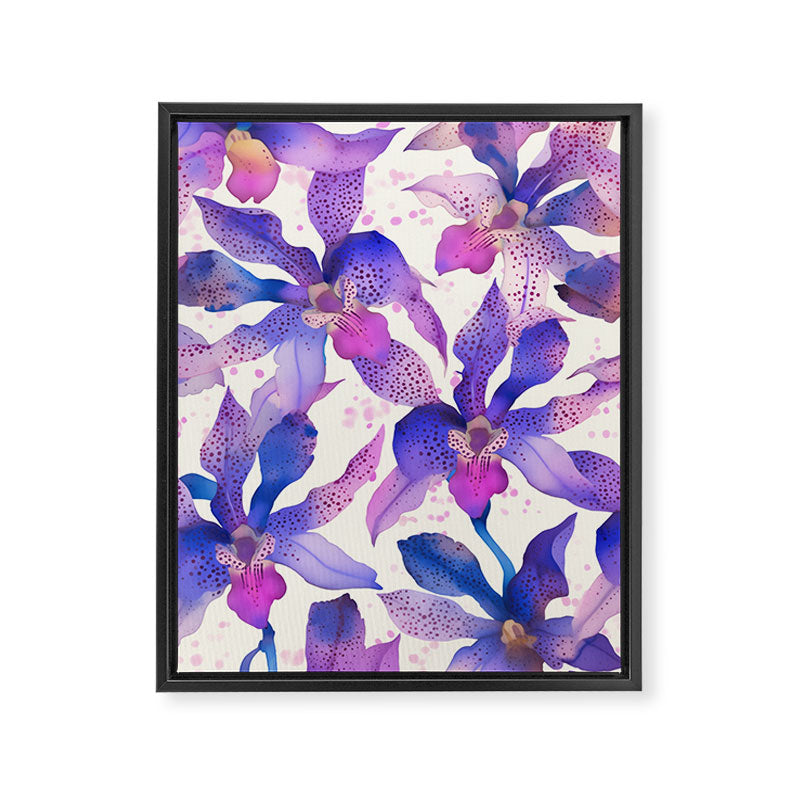 Purple Orchid Blossom Pattern Vibrant Floral Framed Canvas Print Gallery Image 6