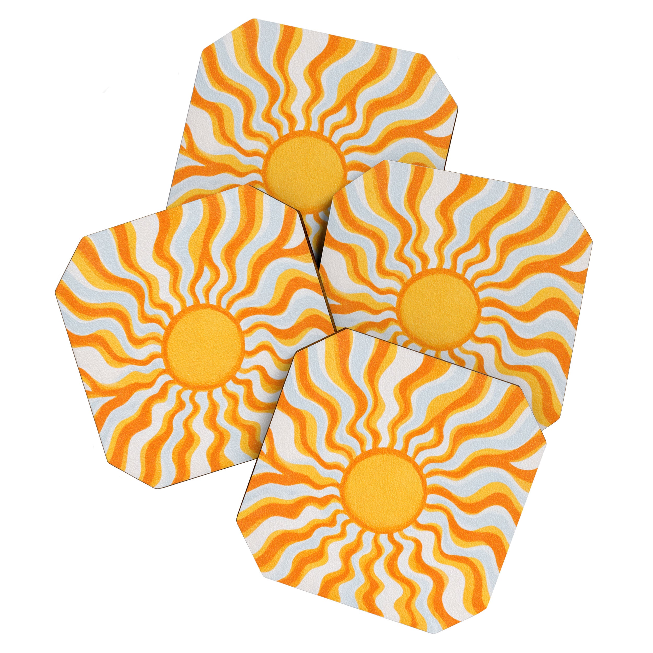 Radiant Sunburst Retro 70s Groovy Sunshine Vibes in Bold Orange and Yellow Coaster Gallery Image 1