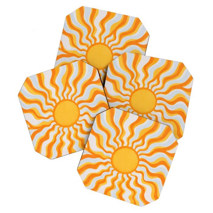 Radiant Sunburst Retro 70s Groovy Sunshine Vibes in Bold Orange and Yellow Coaster Gallery Image 1