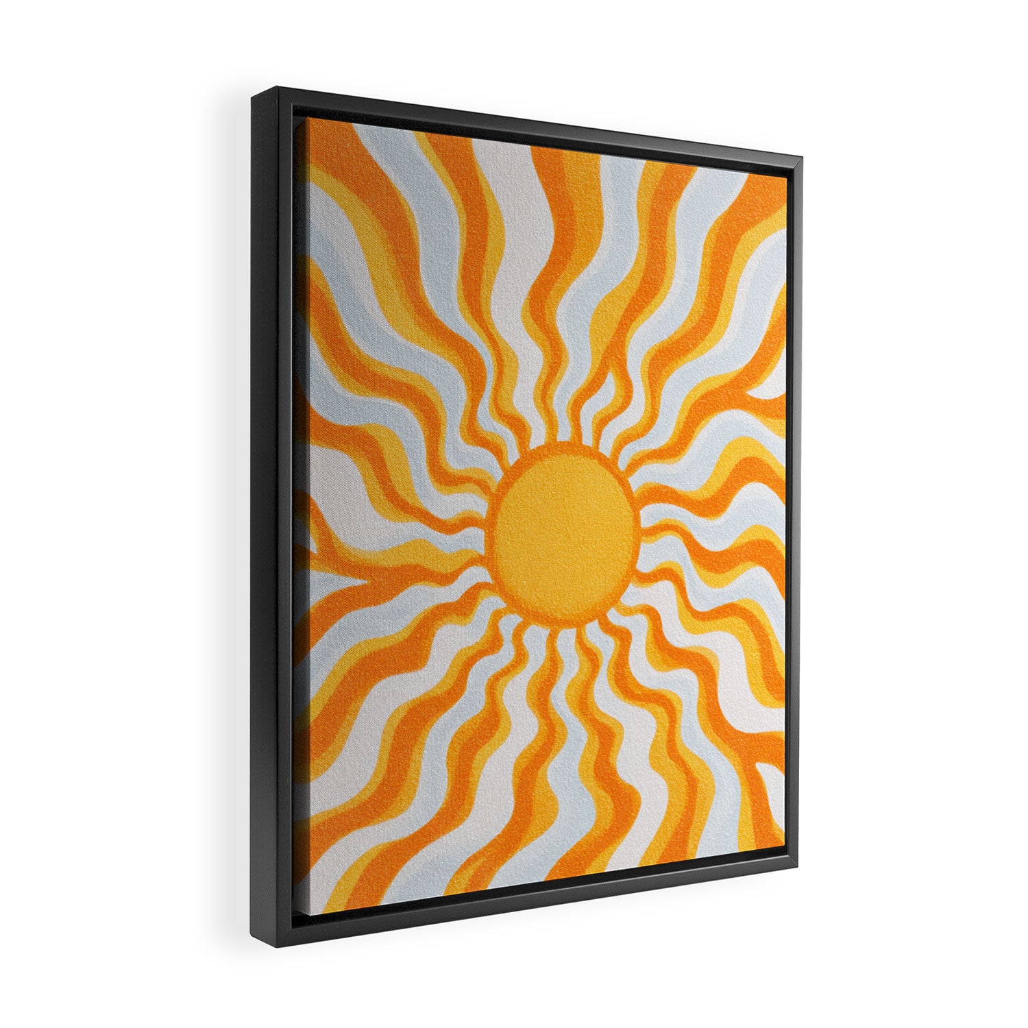 Radiant Sunburst Retro 70s Groovy Sunshine Vibes in Bold Orange and Yellow Framed Canvas Print Gallery Image 2