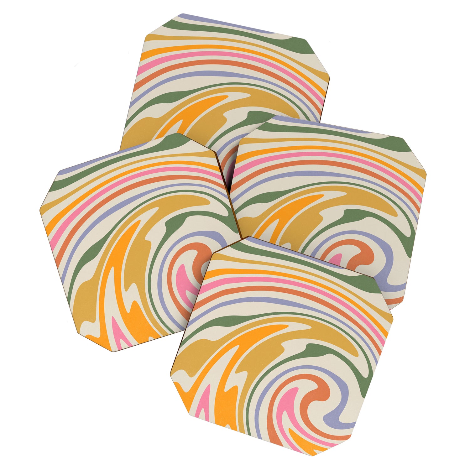 Rainbow Swirl Abstract Retro 70s  Coaster Gallery Image 1