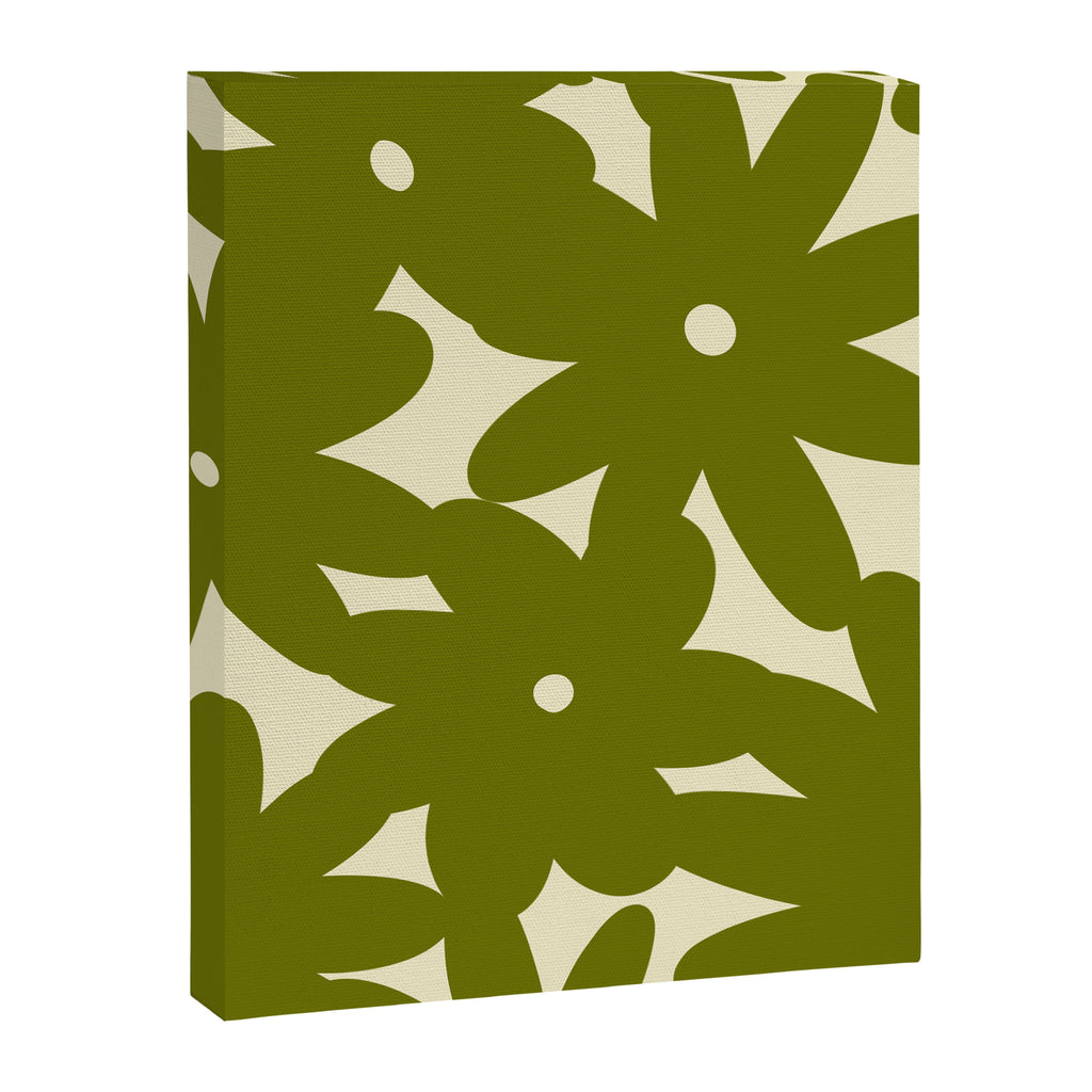 Retro 70s Bold Flowers Pattern Green Canvas Print Gallery Image 8
