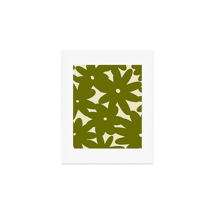 Retro 70s Bold Flowers Pattern Green Art Print Gallery Image 1