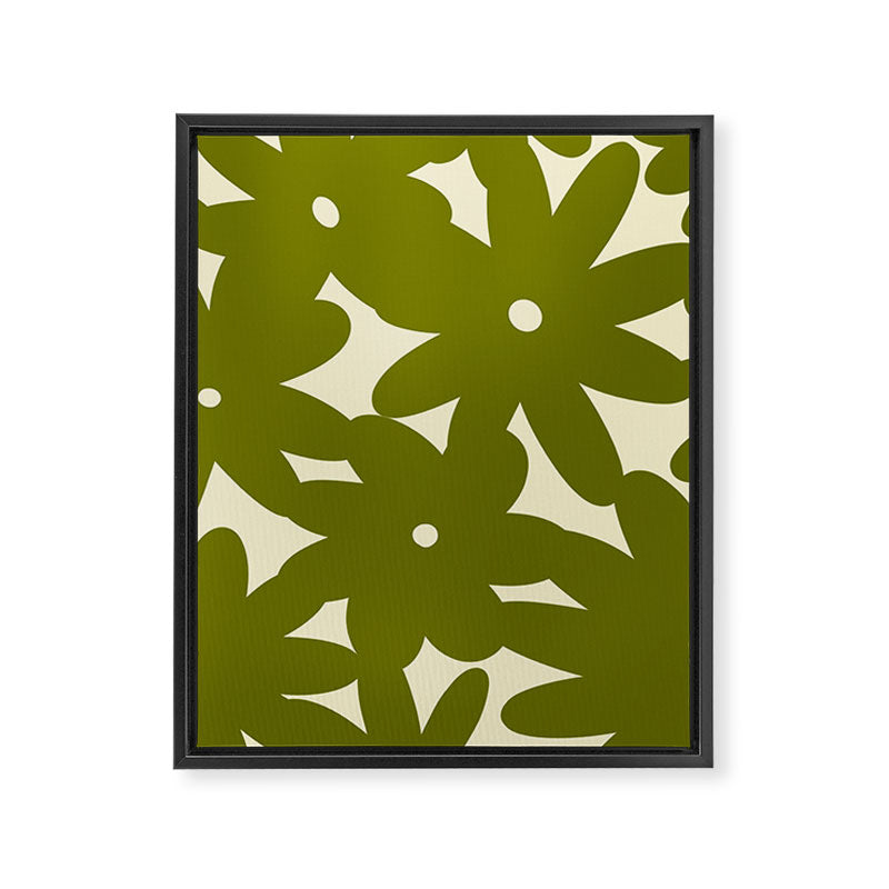 Retro 70s Bold Flowers Pattern Green Framed Canvas Print Gallery Image 8