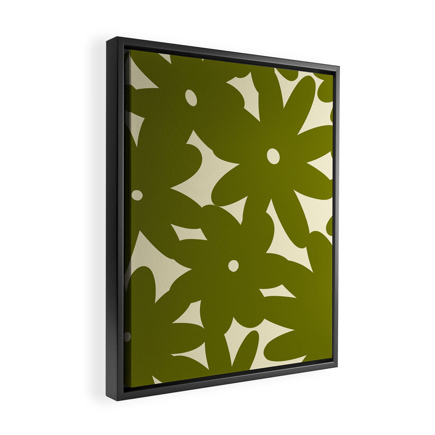 Retro 70s Bold Flowers Pattern Green Framed Canvas Print Gallery Image 2