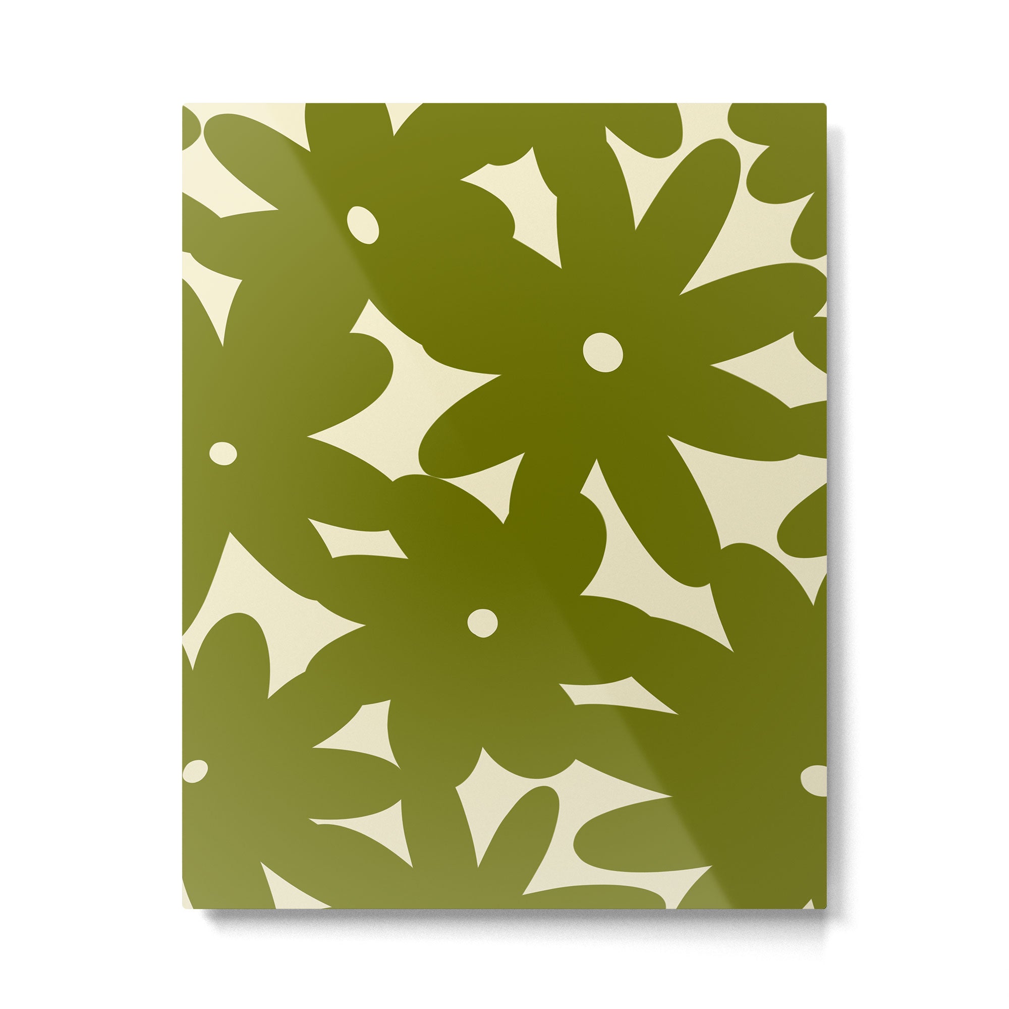 Retro 70s Bold Flowers Pattern Green Metal Print Gallery Image 6