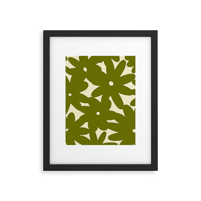 Retro 70s Bold Flowers Pattern Green Framed Art Print Gallery Image 1