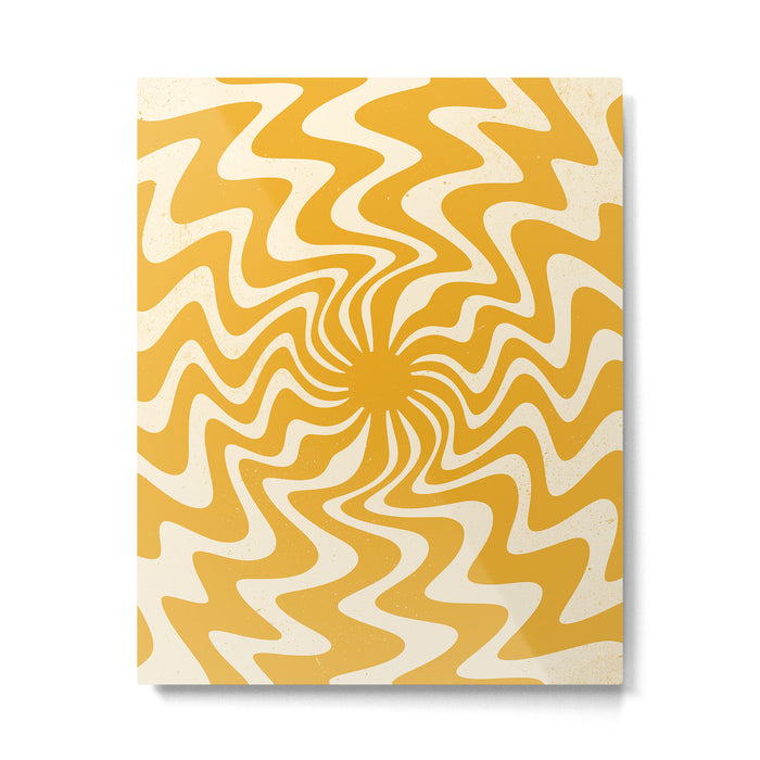 Retro 70s Swirl Spiral Banana Yellow Groovie  Metal Print Gallery Image 1
