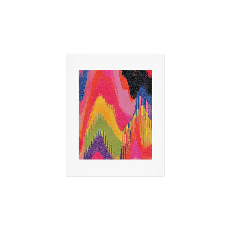 Retro Glitch Wavy Abstract Pattern in Neon Rainbow Art Print Gallery Image 1