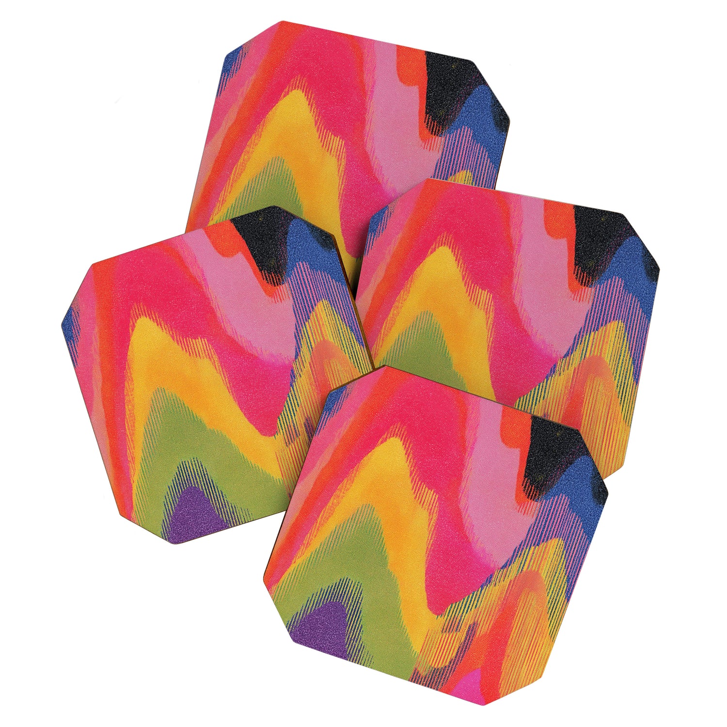 Retro Glitch Wavy Abstract Pattern in Neon Rainbow Coaster Gallery Image 1