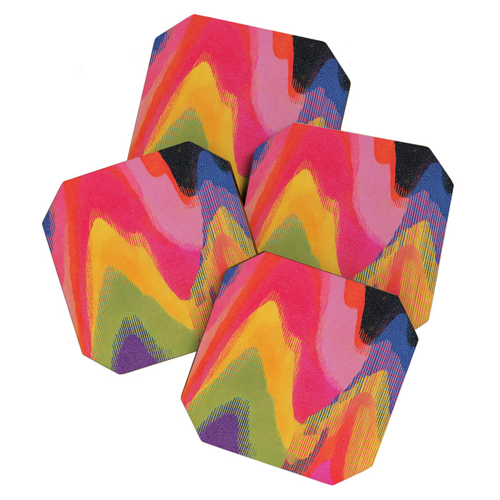 Retro Glitch Wavy Abstract Pattern in Neon Rainbow Coaster Gallery Image 1