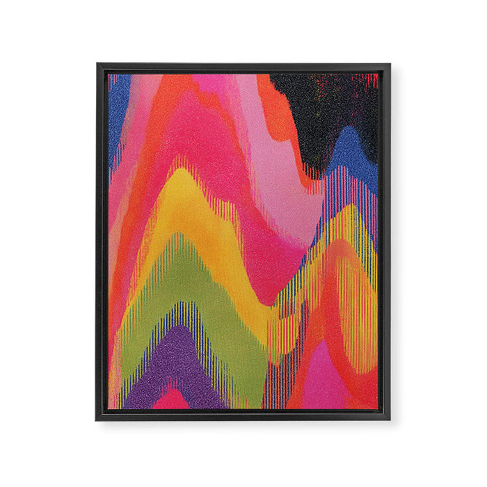 Retro Glitch Wavy Abstract Pattern in Neon Rainbow Framed Canvas Print Gallery Image 1