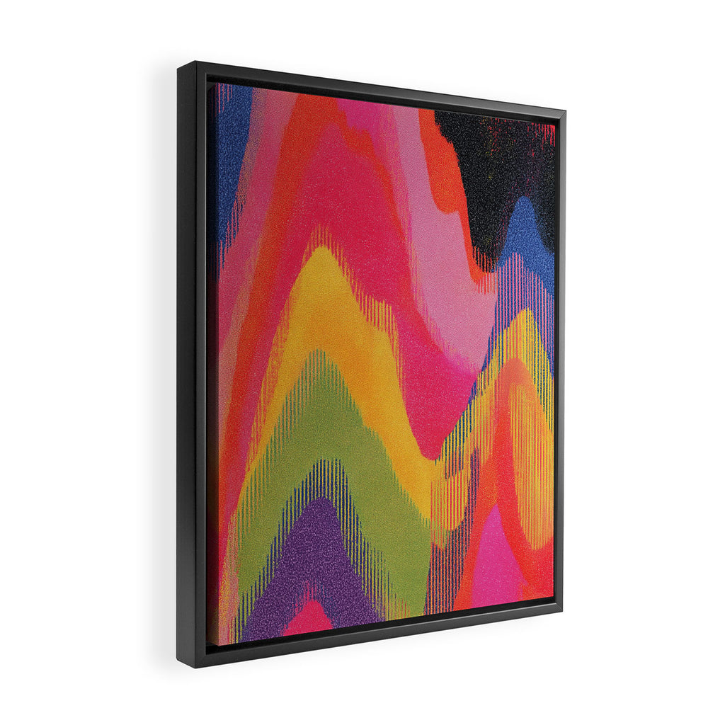Retro Glitch Wavy Abstract Pattern in Neon Rainbow Framed Canvas Print Gallery Image 2