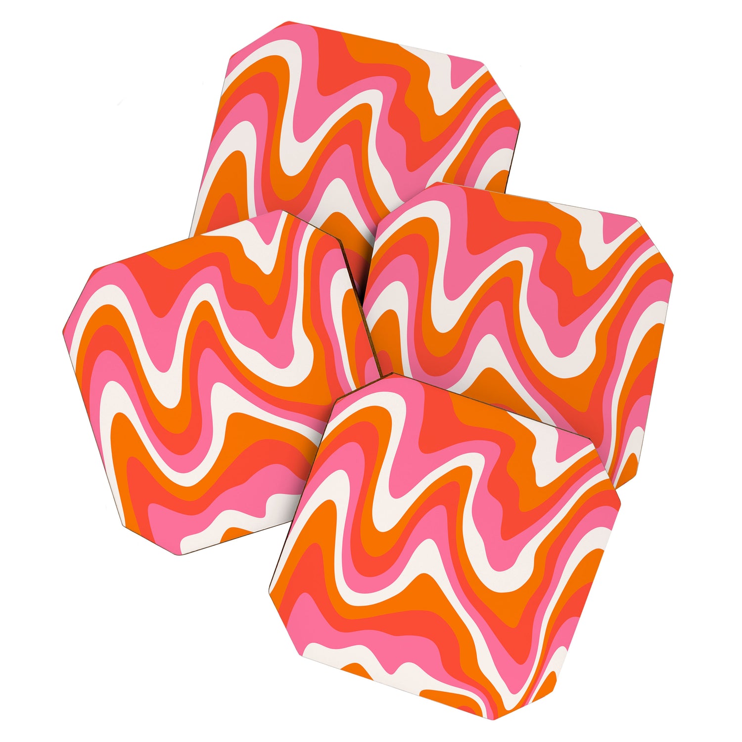 Retro Pink and Orange 70s Abstract Coaster Gallery Image 1