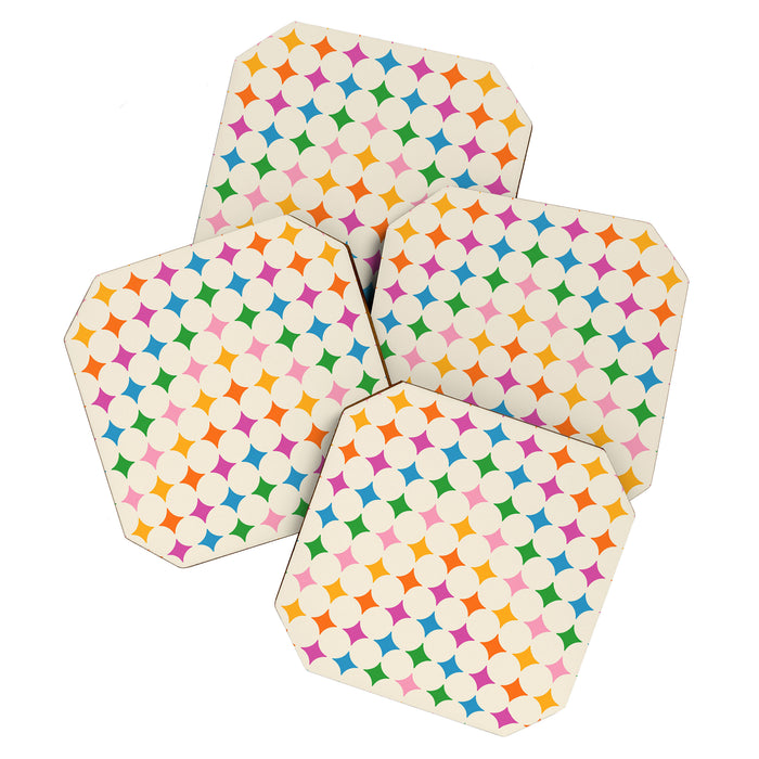 Retro Rainbow Starburst Grid - Playful Geometric on Cream Background Coaster Gallery Image 1