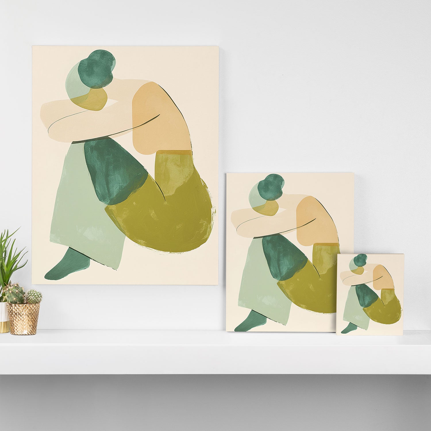 Sage Green Abstract Woman Painting Canvas Print Gallery Image 3