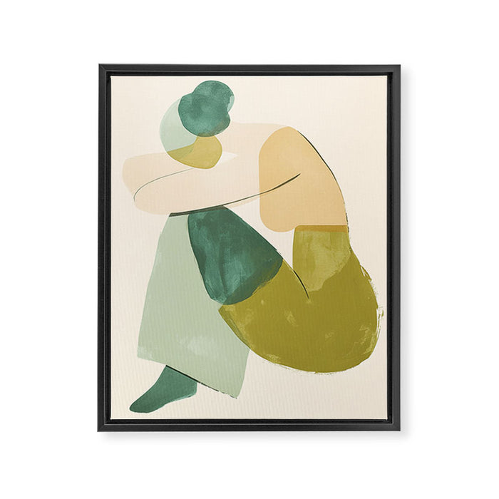Sage Green Abstract Woman Painting Framed Canvas Print Gallery Image 1