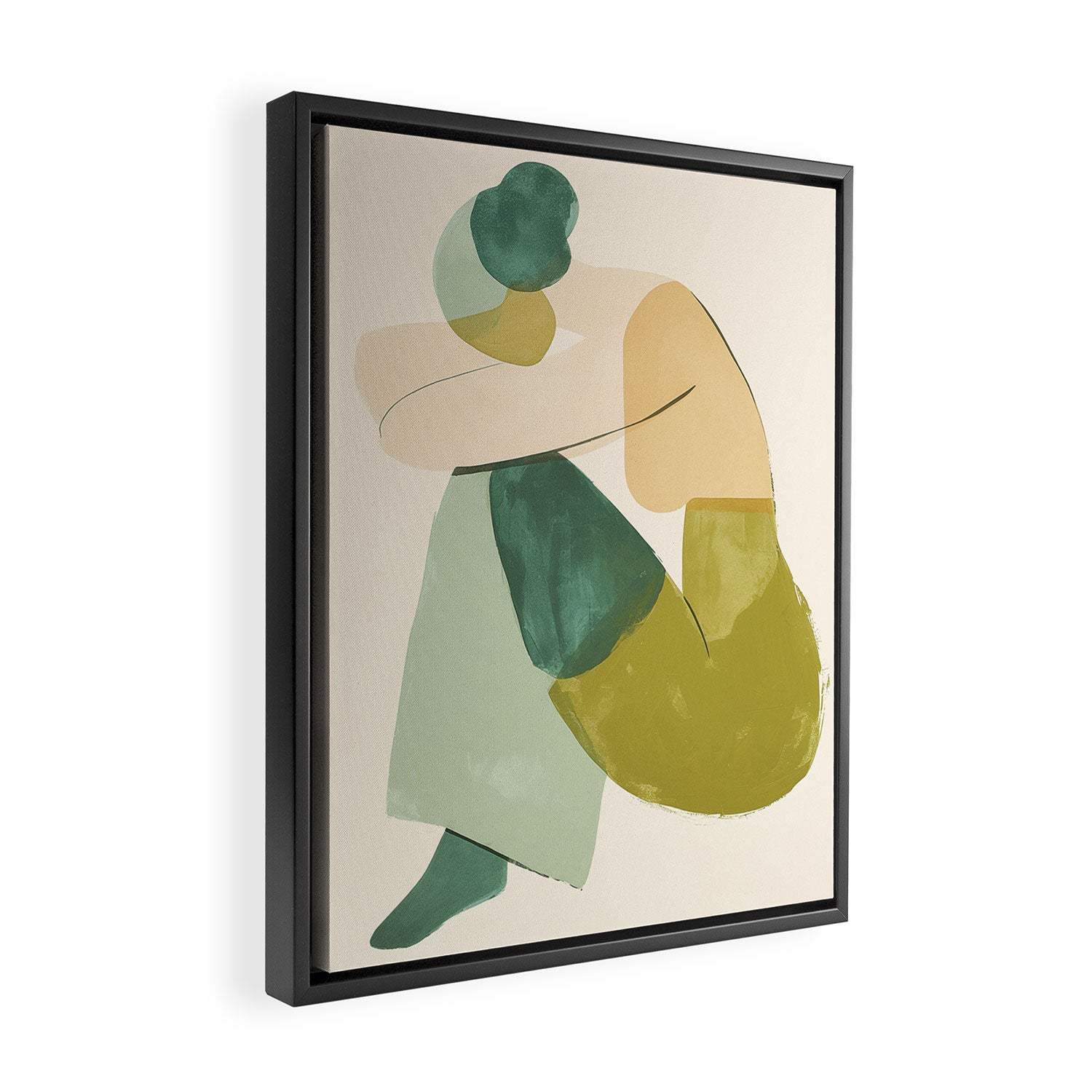 Sage Green Abstract Woman Painting Framed Canvas Print Gallery Image 2