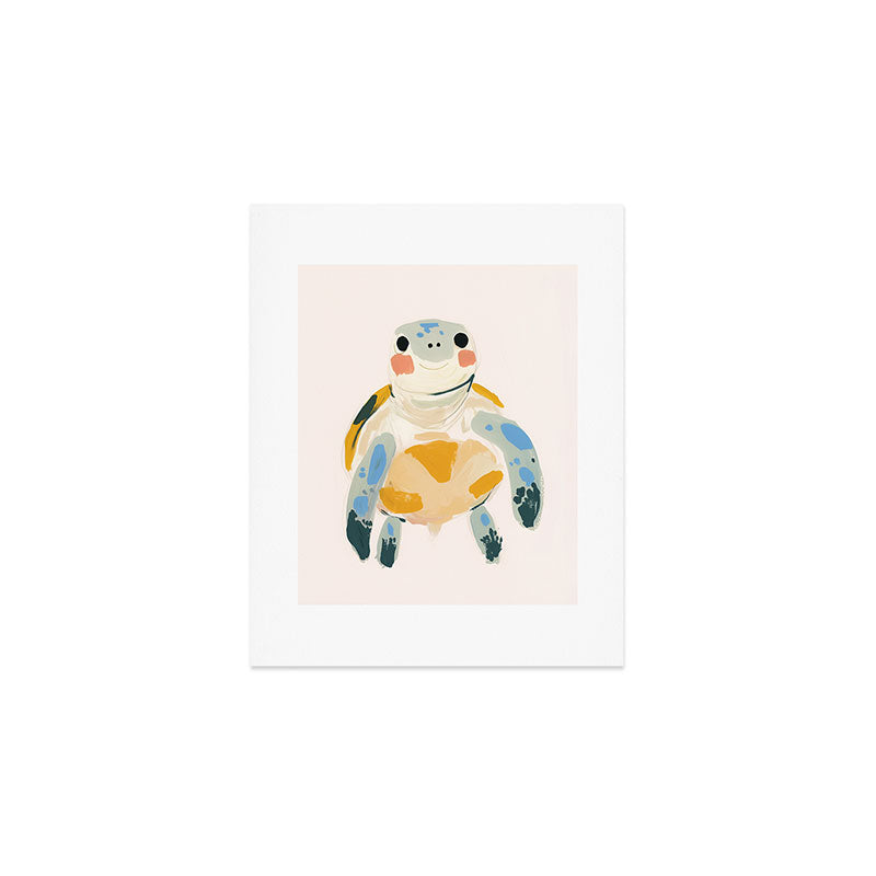Smiling Sea Turtle Soft Pastel Nursery Animal Art Print Gallery Image 1