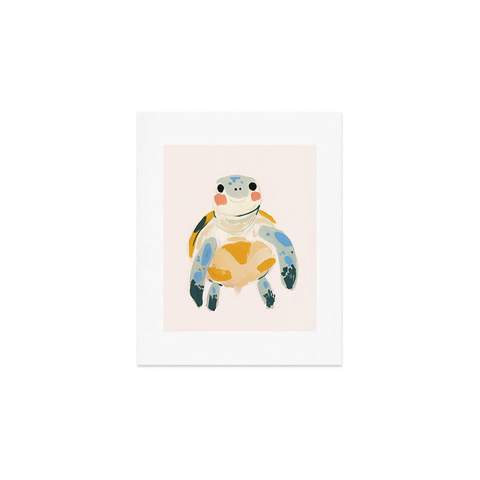 Smiling Sea Turtle Soft Pastel Nursery Animal Art Print Gallery Image 1