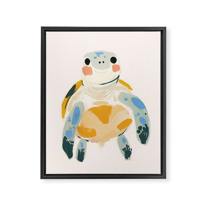 Smiling Sea Turtle Soft Pastel Nursery Animal Framed Canvas Print Gallery Image 1
