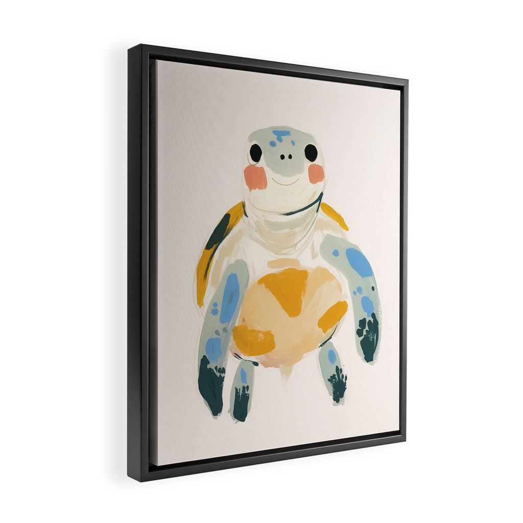 Smiling Sea Turtle Soft Pastel Nursery Animal Framed Canvas Print Gallery Image 2