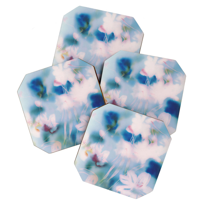 Soft Blurred Floral Abstraction in Pastel Blue and Pink Coaster Gallery Image 1