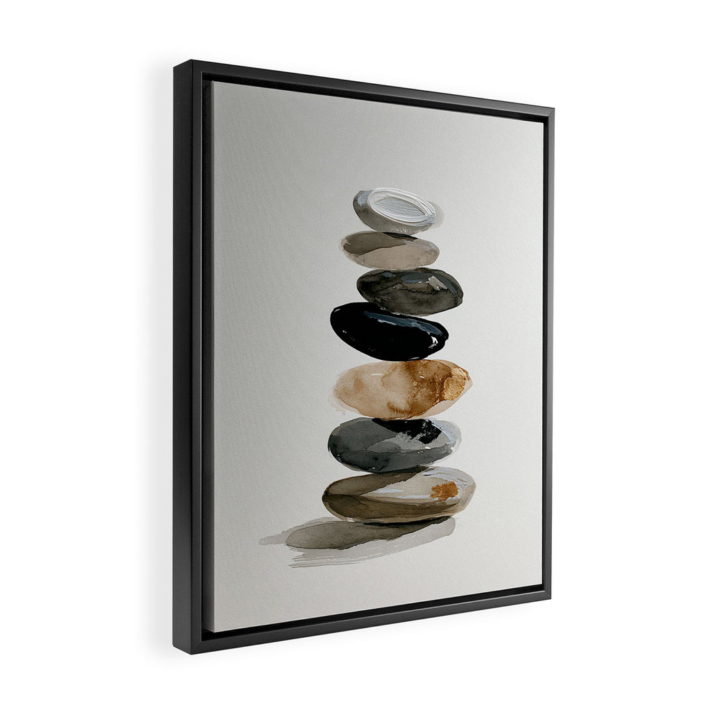 Stacked Stones Zen Minimalist Neutral Design Framed Canvas Print Gallery Image 2