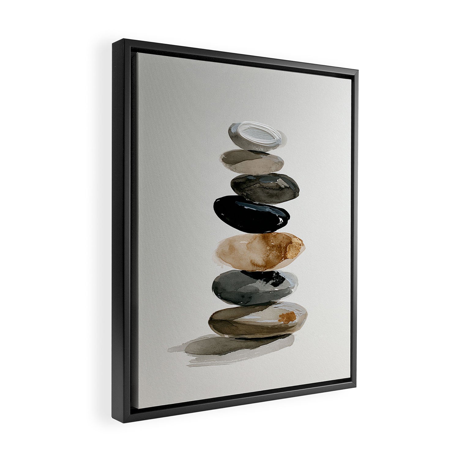 Stacked Stones Zen Minimalist Neutral Design Framed Canvas Print Gallery Image 2